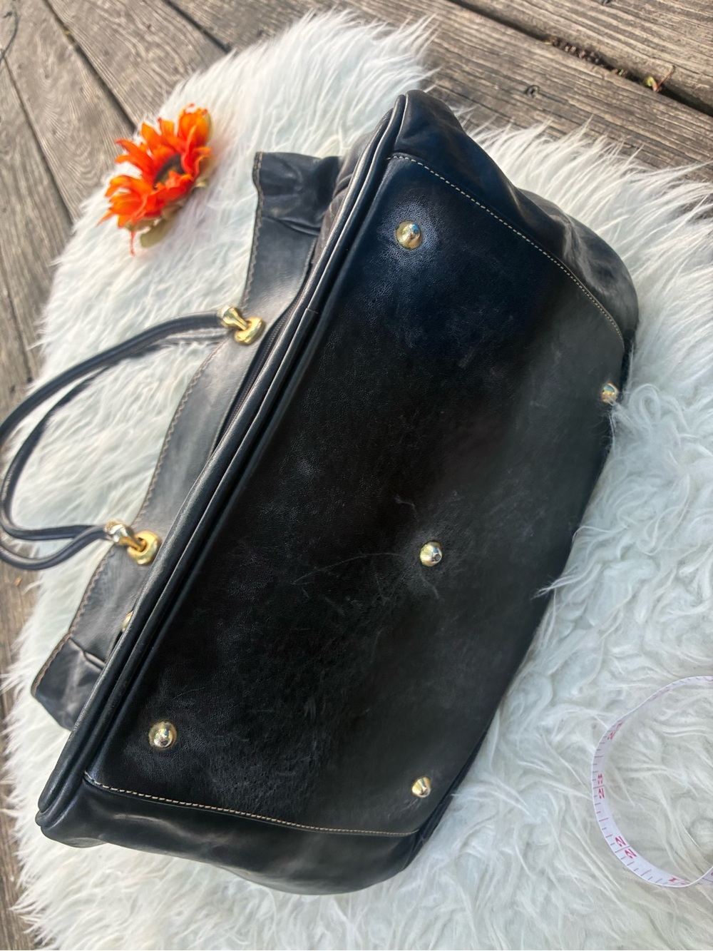 🌺LARGE Marino Orlandi VINTAGE genuine leather tote shoulder bag black🌺 - Picture 9 of 10
